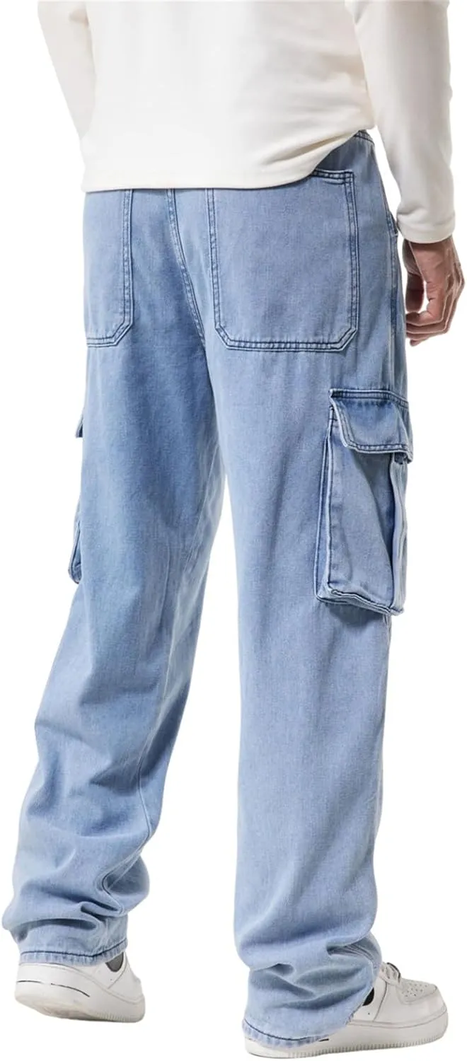 LUOBANIU Men’s Baggy Cargo Jeans Pants Casual Loose Hip Hop Denim Work Pants Jeans with Cargo Pockets