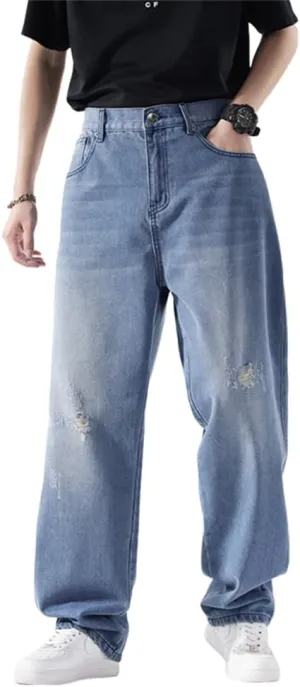 LUOBANIU Men's Baggy Jeans Hip Hop Loose fit 90s Vintage Denim Pants Dance Skater Skateboard Pants Straight Leg Jeans