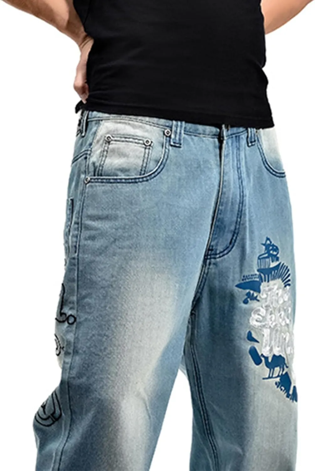 LUOBANIU Men's Baggy Jeans Loose Fit Y2K Vintage Embroidered Denim Fashion Hip-hop Dance Skater Skateboard Pants