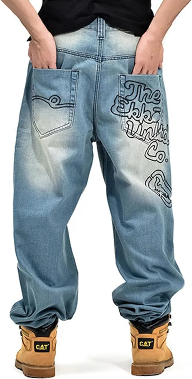 LUOBANIU Men's Baggy Jeans Loose Fit Y2K Vintage Embroidered Denim Fashion Hip-hop Dance Skater Skateboard Pants