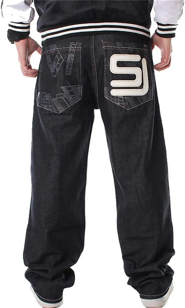 LUOBANIU Men's Black Baggy Jeans Hip Hop Loose fit 90s Vintage Cargo Denim Fashion Dance Skater Skateboard Pants