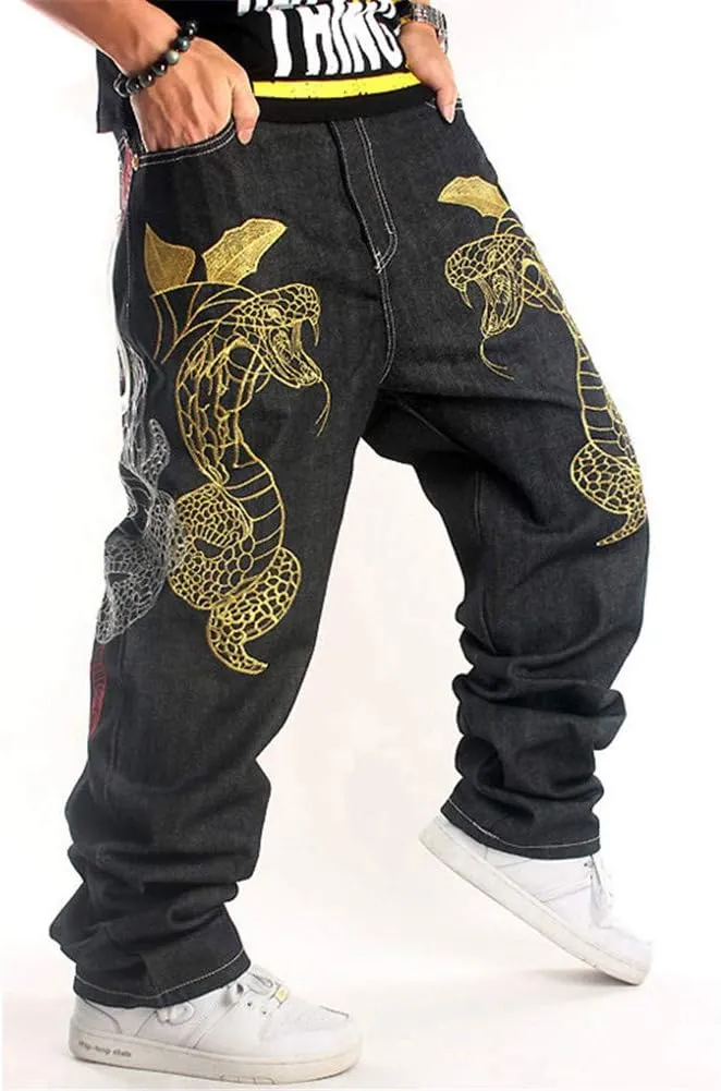 LUOBANIU Men's Black Baggy Jeans Hip Hop Loose fit 90s Vintage Cargo Denim Pants Fashion Dance Skater Skateboard Pants