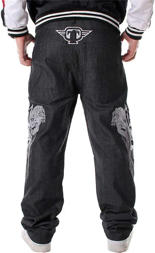 LUOBANIU Men's Black Baggy Jeans Hip Hop Loose fit 90s Vintage Cargo Denim Pants Fashion Dance Skater Skateboard Pants