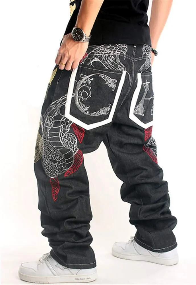 LUOBANIU Men's Black Baggy Jeans Hip Hop Loose fit 90s Vintage Cargo Denim Pants Fashion Dance Skater Skateboard Pants