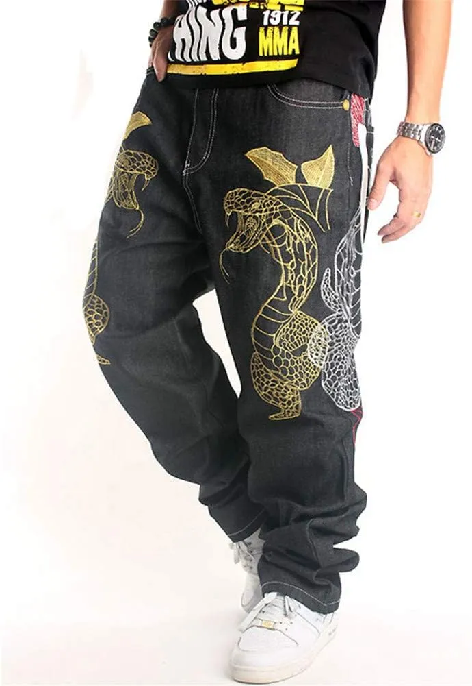 LUOBANIU Men's Black Baggy Jeans Hip Hop Loose fit 90s Vintage Cargo Denim Pants Fashion Dance Skater Skateboard Pants