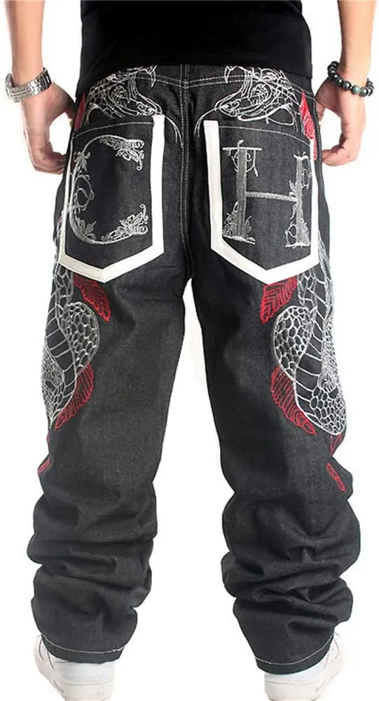 LUOBANIU Men's Black Baggy Jeans Hip Hop Loose fit 90s Vintage Cargo Denim Pants Fashion Dance Skater Skateboard Pants