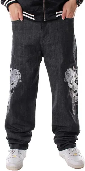LUOBANIU Men's Black Baggy Jeans Hip Hop Loose fit 90s Vintage Cargo Denim Pants Fashion Dance Skater Skateboard Pants