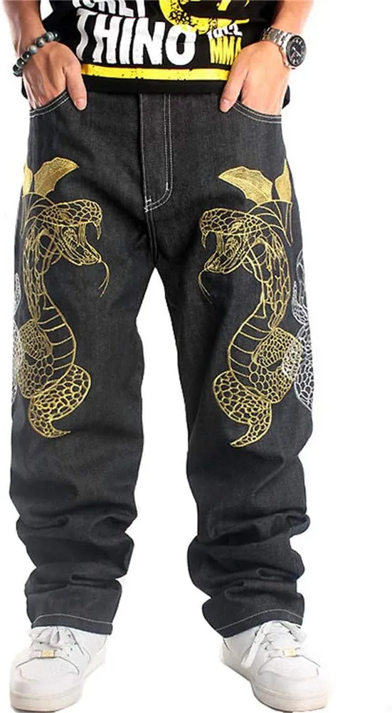 LUOBANIU Men's Black Baggy Jeans Hip Hop Loose fit 90s Vintage Cargo Denim Pants Fashion Dance Skater Skateboard Pants