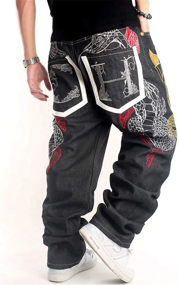 LUOBANIU Men's Black Baggy Jeans Hip Hop Loose fit 90s Vintage Cargo Denim Pants Fashion Dance Skater Skateboard Pants