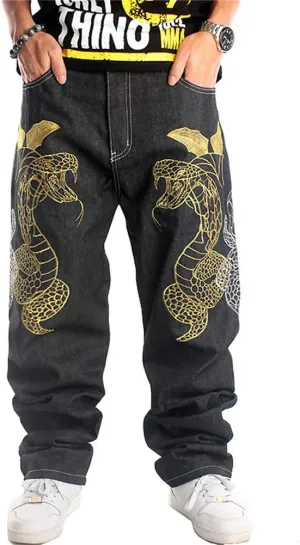 LUOBANIU Men's Black Baggy Jeans Hip Hop Loose fit 90s Vintage Cargo Denim Pants Fashion Dance Skater Skateboard Pants