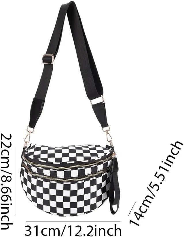 Lushandy Checkered Crossbody Bags for Women, Bum Bag Nylon Checkered Shoulder Bag Large Hobo Crossbody Purse for Travel