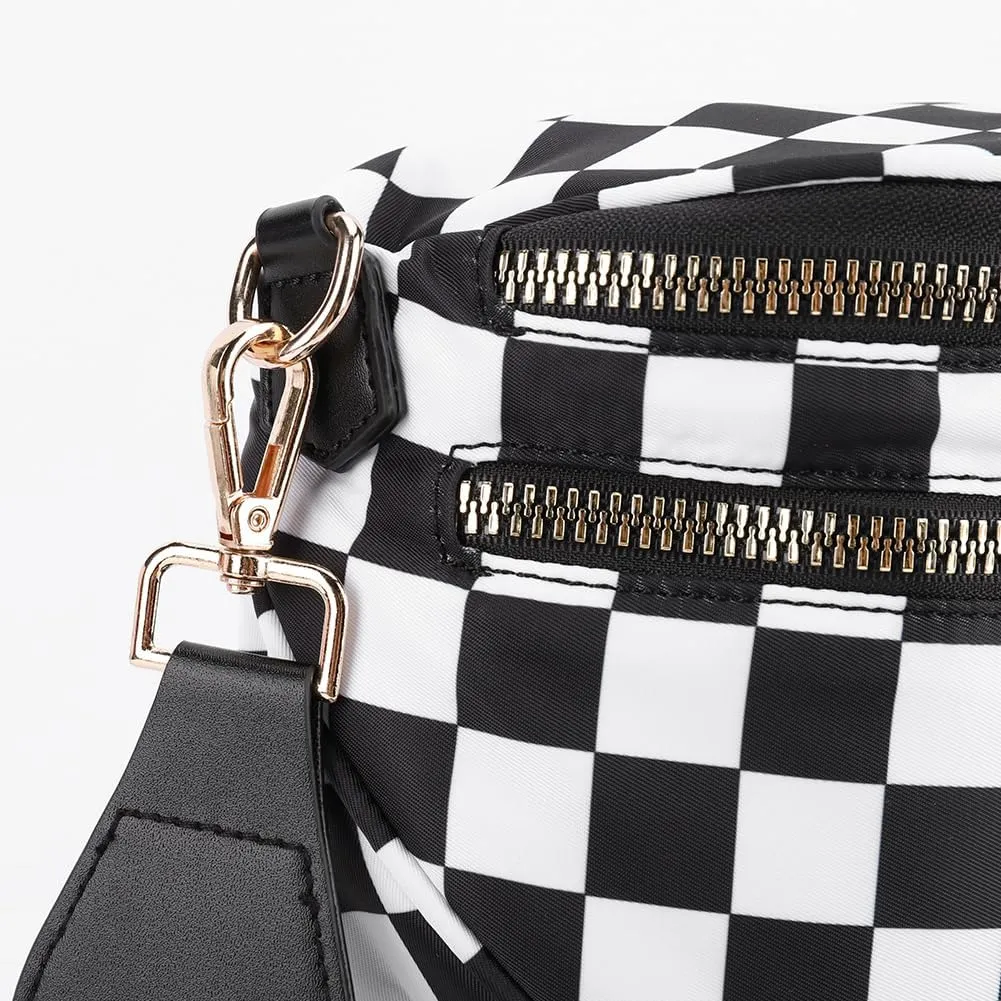Lushandy Checkered Crossbody Bags for Women, Bum Bag Nylon Checkered Shoulder Bag Large Hobo Crossbody Purse for Travel