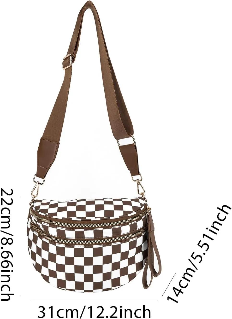 Lushandy Checkered Crossbody Bags for Women, Bum Bag Nylon Checkered Shoulder Bag Large Hobo Crossbody Purse for Travel