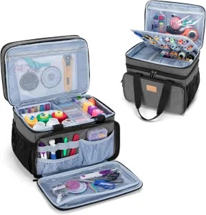 LUXJA Large Sewing Organizer with Many Compartments, 2 Layers Sewing Storage Bag with Varisized Pockets for Sewing and Crafting Supplies (Bag Only), Gray