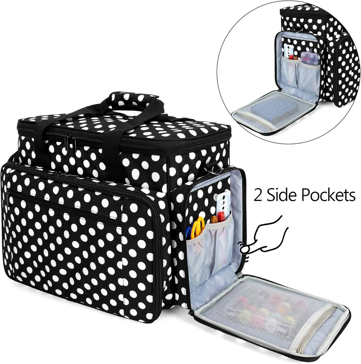 LUXJA Sewing Machine Carrying Bag with Removable Padding Pad, Travel Case for Sewing Machine and Accessories (Fit for Most Standard Sewing Machines), Black Dots (Bag Only)