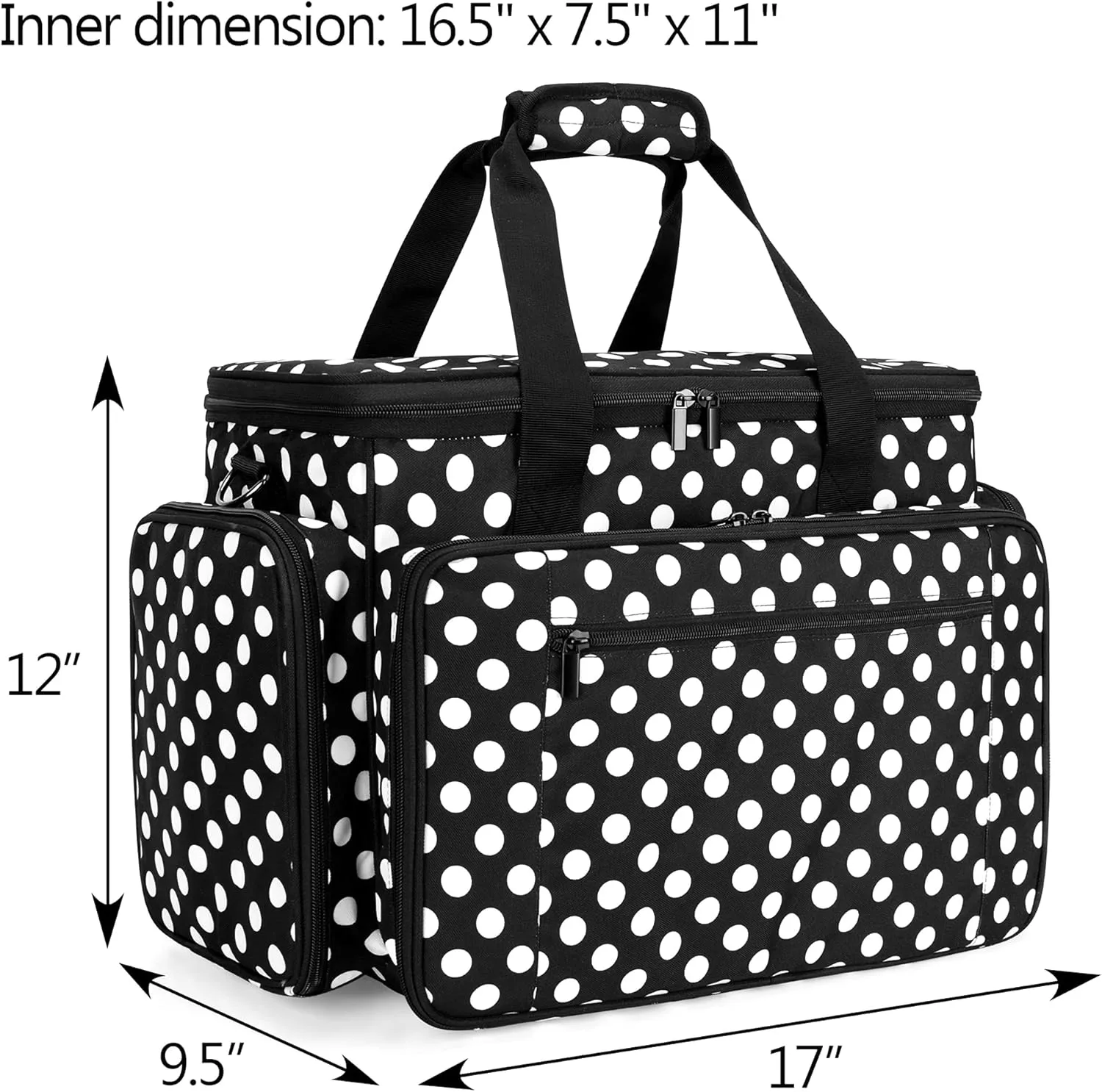 LUXJA Sewing Machine Carrying Bag with Removable Padding Pad, Travel Case for Sewing Machine and Accessories (Fit for Most Standard Sewing Machines), Black Dots (Bag Only)