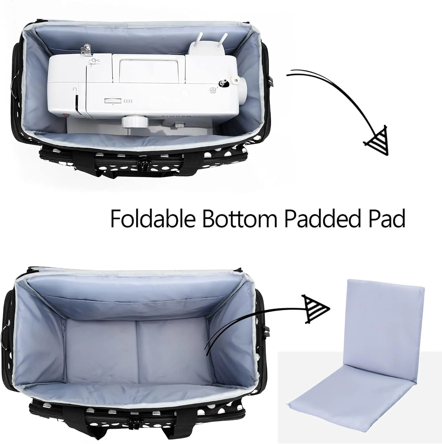 LUXJA Sewing Machine Carrying Bag with Removable Padding Pad, Travel Case for Sewing Machine and Accessories (Fit for Most Standard Sewing Machines), Black Dots (Bag Only)
