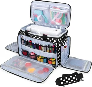LUXJA Sewing Machine Carrying Bag with Removable Padding Pad, Travel Case for Sewing Machine and Accessories (Fit for Most Standard Sewing Machines), Black Dots (Bag Only)