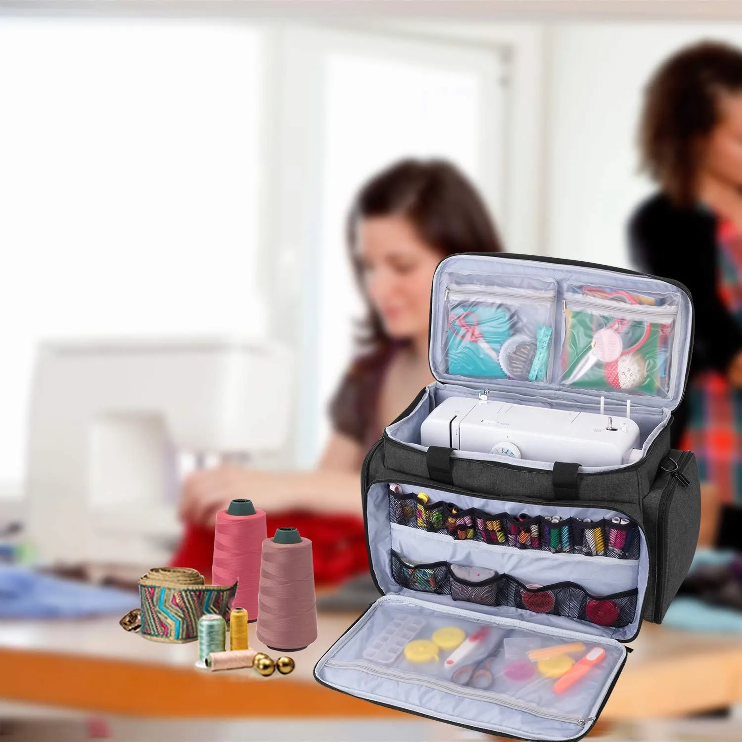LUXJA Sewing Machine Travel Case With Removable Padding Pad, Fits Most Standard Machines and Accessories, Black (Bag Only)