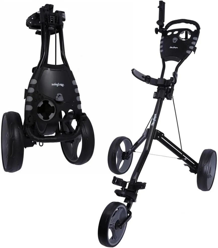 MacGregor Golf VIP 3 Wheel Golf Push Pull Cart - Foldable Lightweight Design with Foot Brake, Umbrella Holder and Drinks Holder