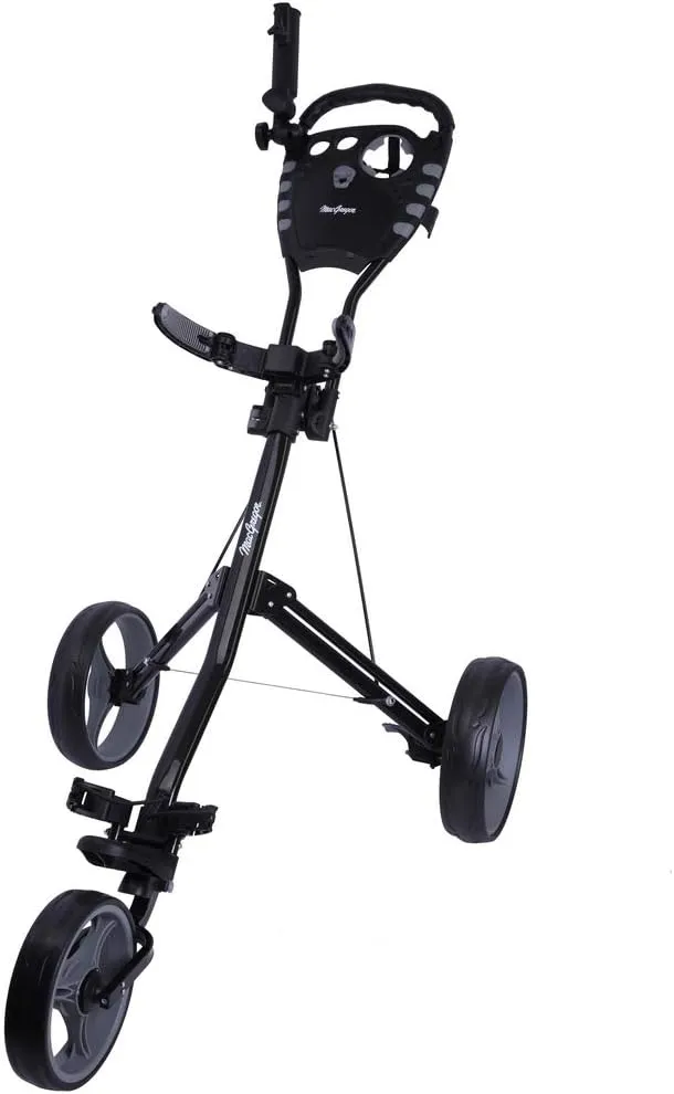 MacGregor Golf VIP 3 Wheel Golf Push Pull Cart - Foldable Lightweight Design with Foot Brake, Umbrella Holder and Drinks Holder