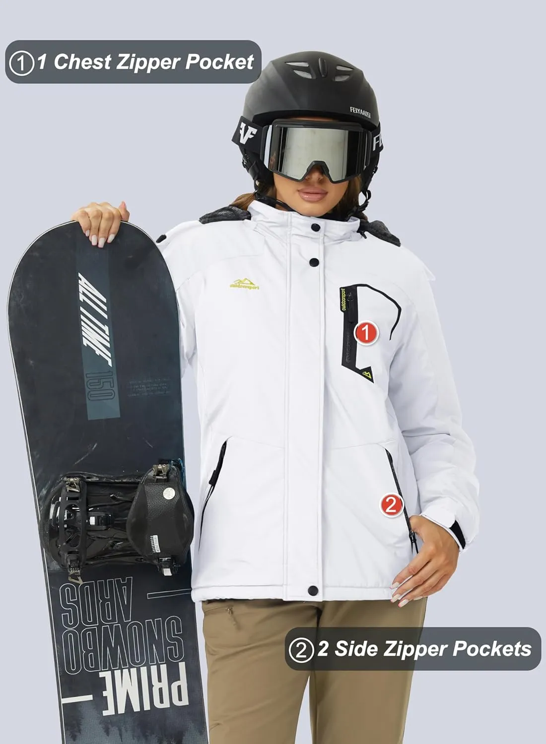 MAGCOMSEN Women's Ski Jacket Waterproof Insulated Snow Jacket Warm Windproof Winter Coats with Hood Fleece Lined Jacket