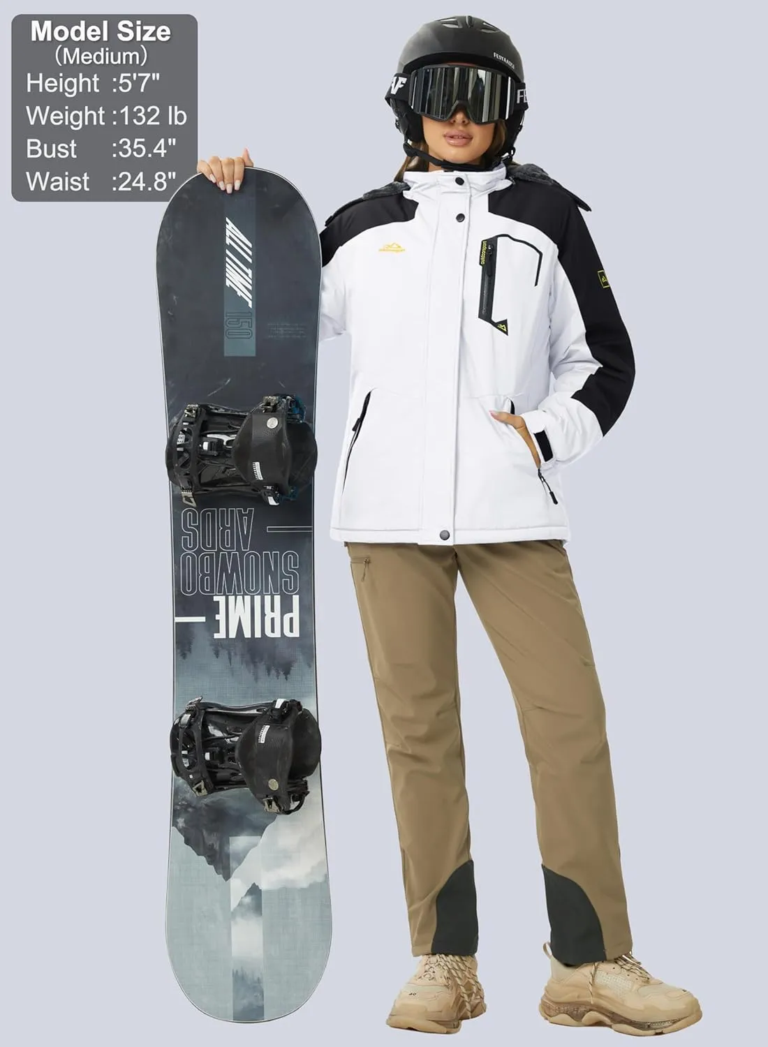 MAGCOMSEN Women's Ski Jacket Waterproof Insulated Snow Jacket Warm Windproof Winter Coats with Hood Fleece Lined Jacket