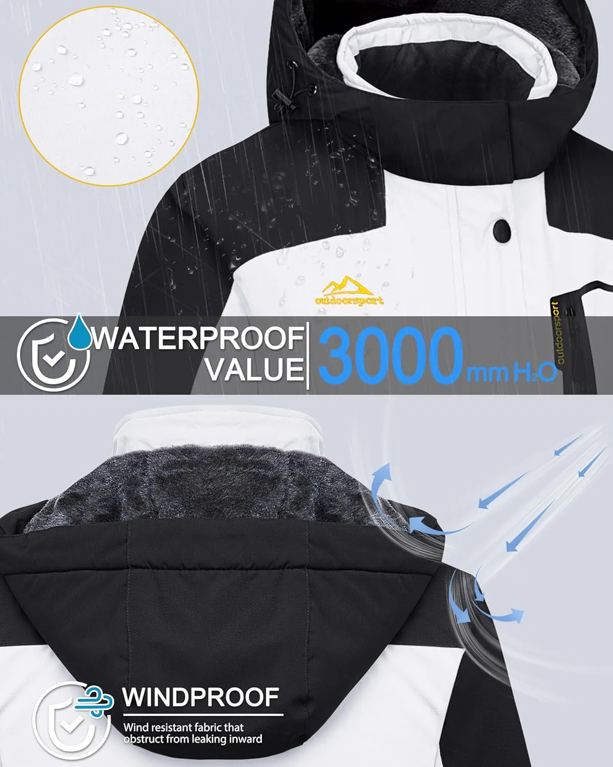 MAGCOMSEN Women's Ski Jacket Waterproof Insulated Snow Jacket Warm Windproof Winter Coats with Hood Fleece Lined Jacket