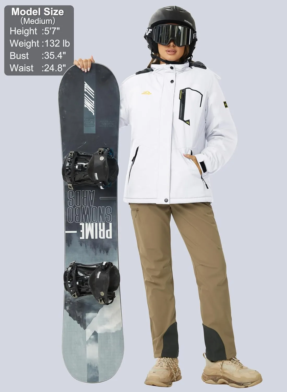 MAGCOMSEN Women's Ski Jacket Waterproof Insulated Snow Jacket Warm Windproof Winter Coats with Hood Fleece Lined Jacket