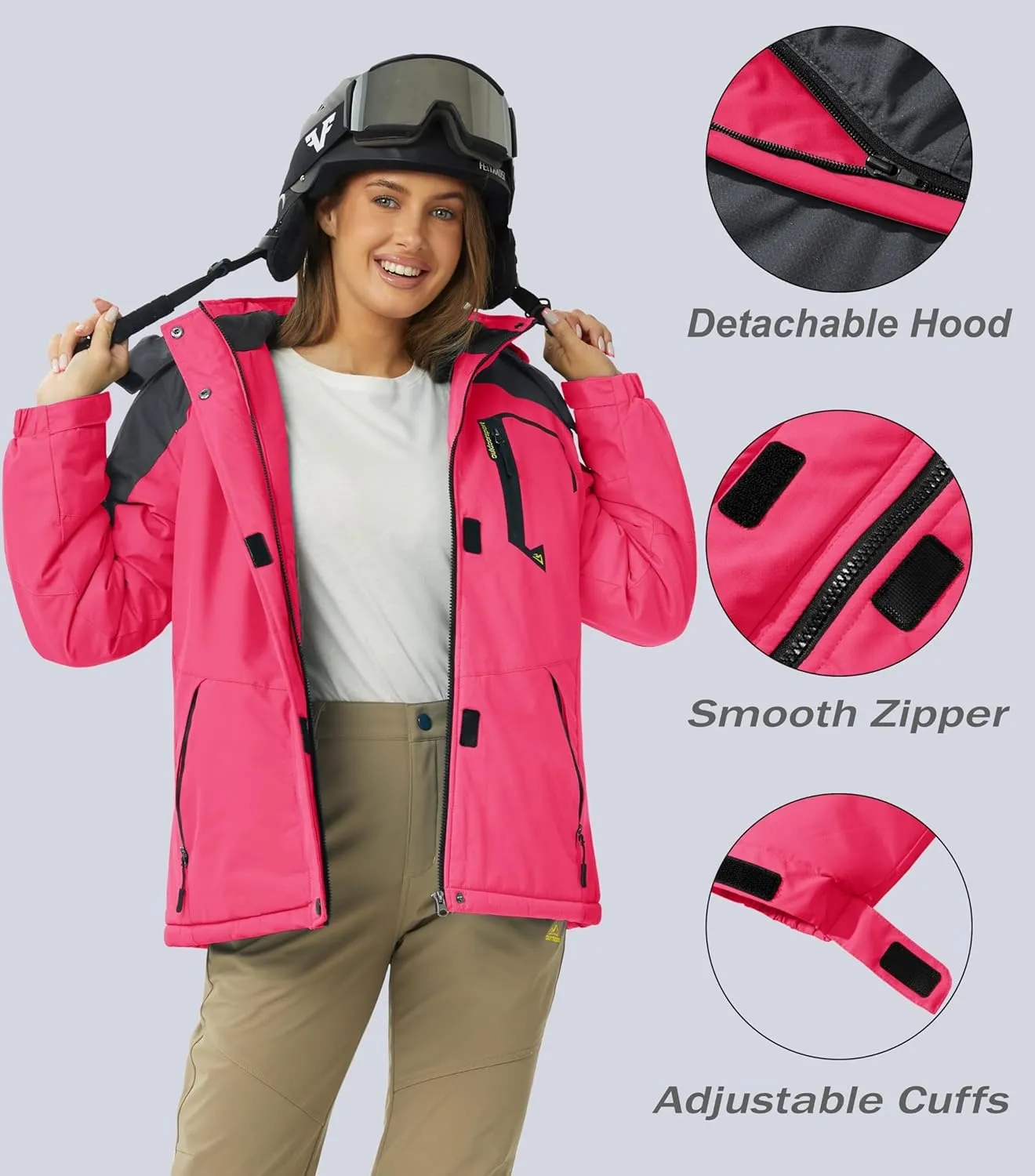 MAGCOMSEN Women's Ski Jacket Waterproof Insulated Snow Jacket Warm Windproof Winter Coats with Hood Fleece Lined Jacket