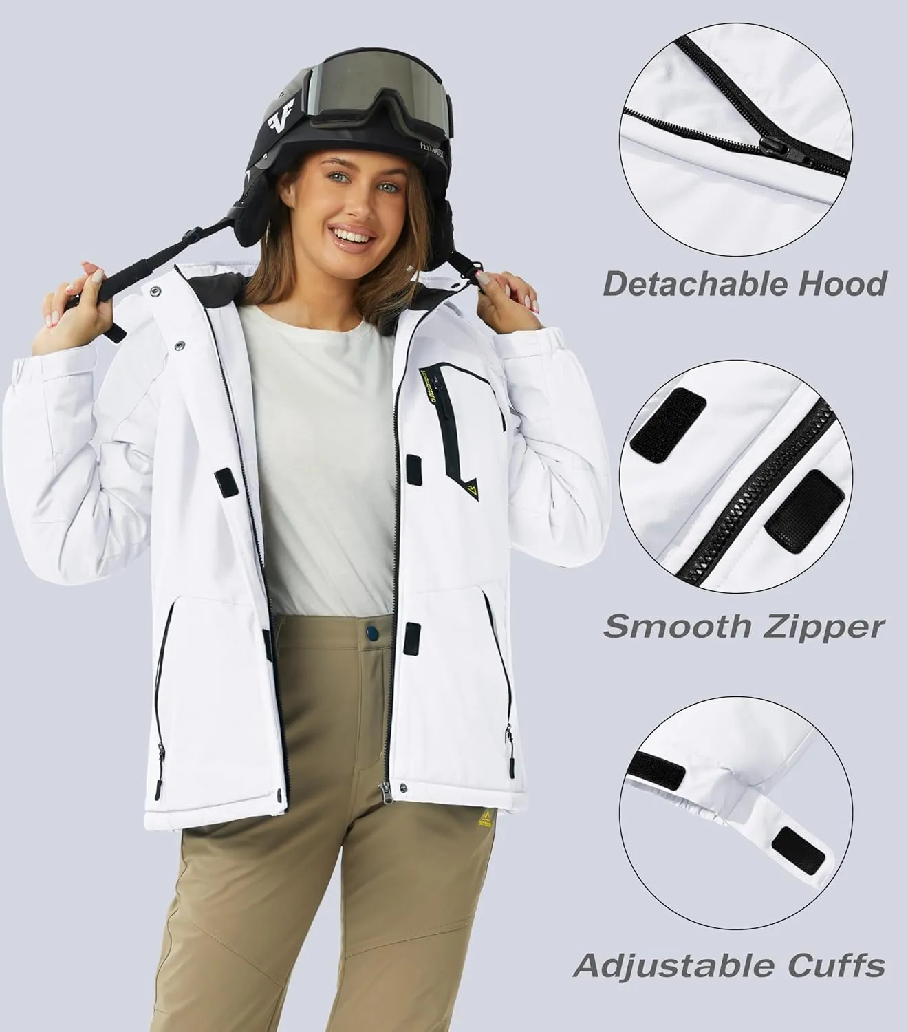 MAGCOMSEN Women's Ski Jacket Waterproof Insulated Snow Jacket Warm Windproof Winter Coats with Hood Fleece Lined Jacket