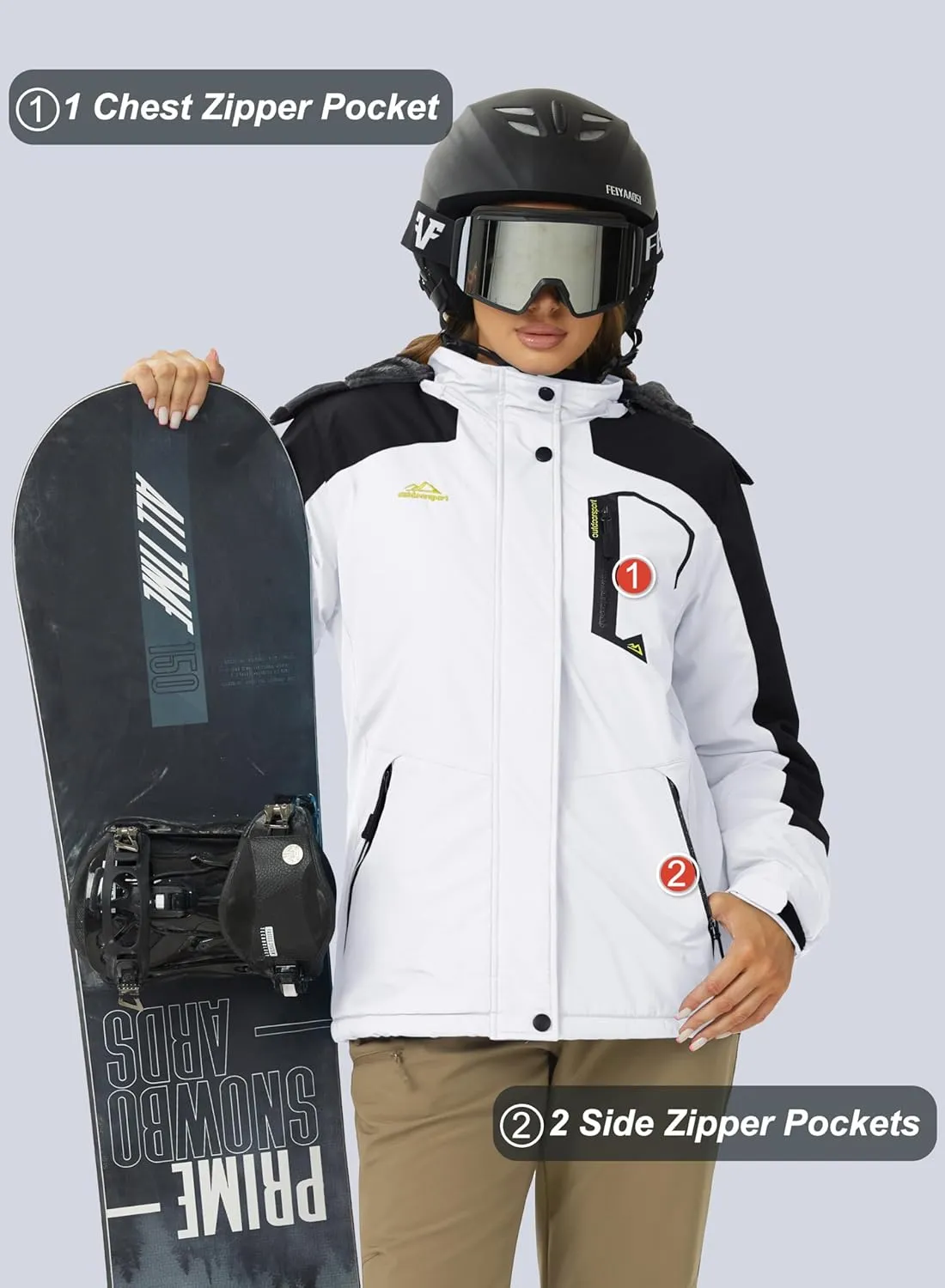 MAGCOMSEN Women's Ski Jacket Waterproof Insulated Snow Jacket Warm Windproof Winter Coats with Hood Fleece Lined Jacket