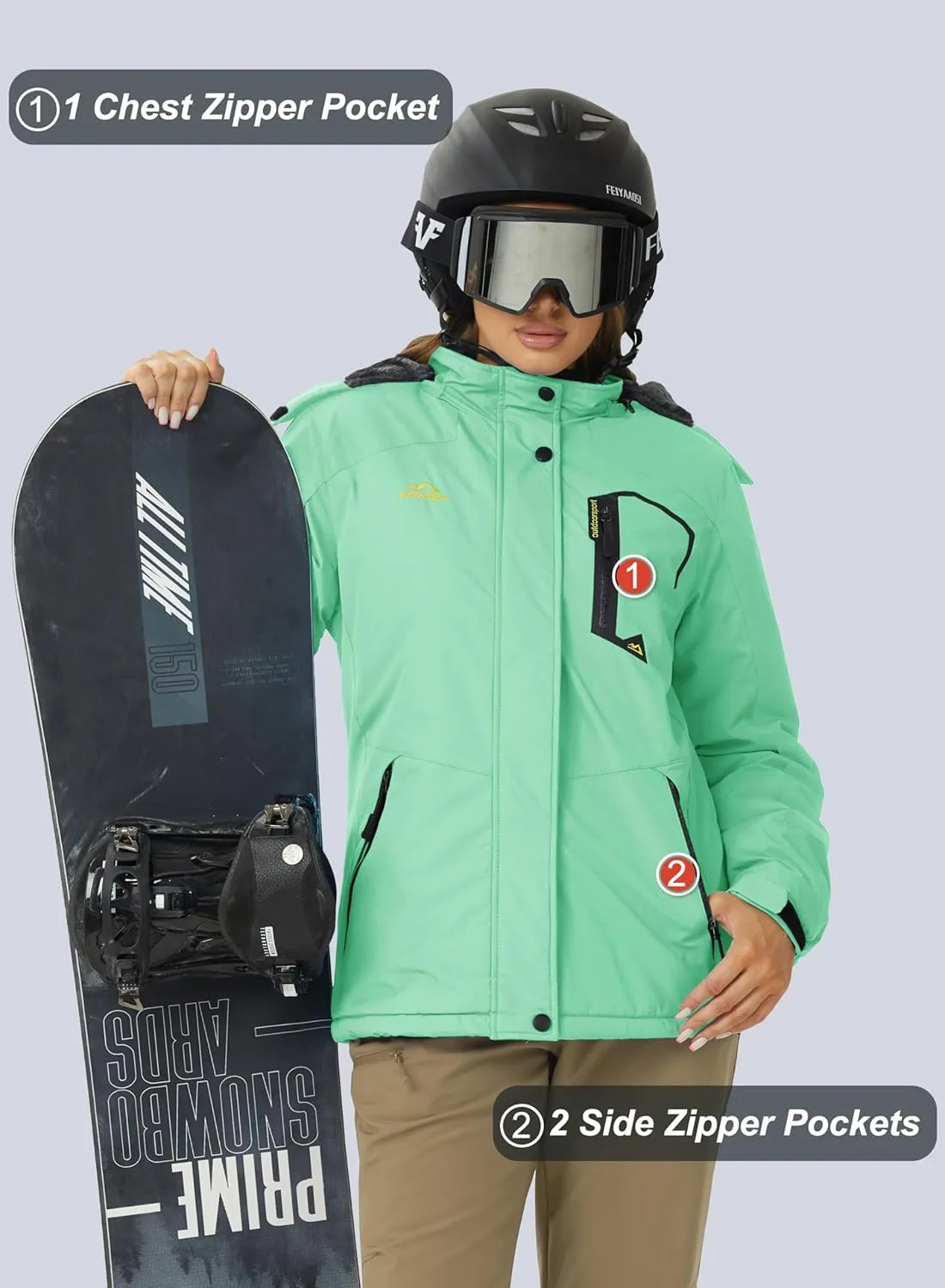 MAGCOMSEN Women's Ski Jacket Waterproof Insulated Snow Jacket Warm Windproof Winter Coats with Hood Fleece Lined Jacket