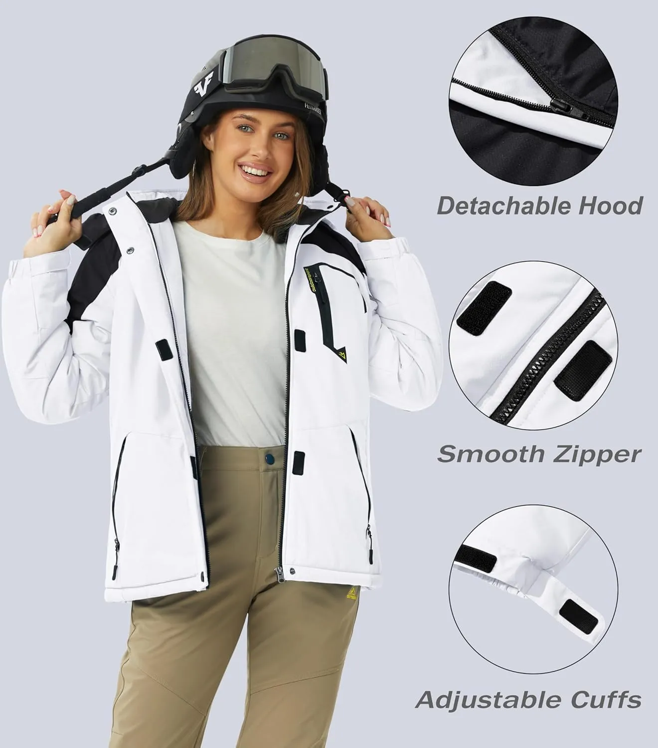 MAGCOMSEN Women's Ski Jacket Waterproof Insulated Snow Jacket Warm Windproof Winter Coats with Hood Fleece Lined Jacket