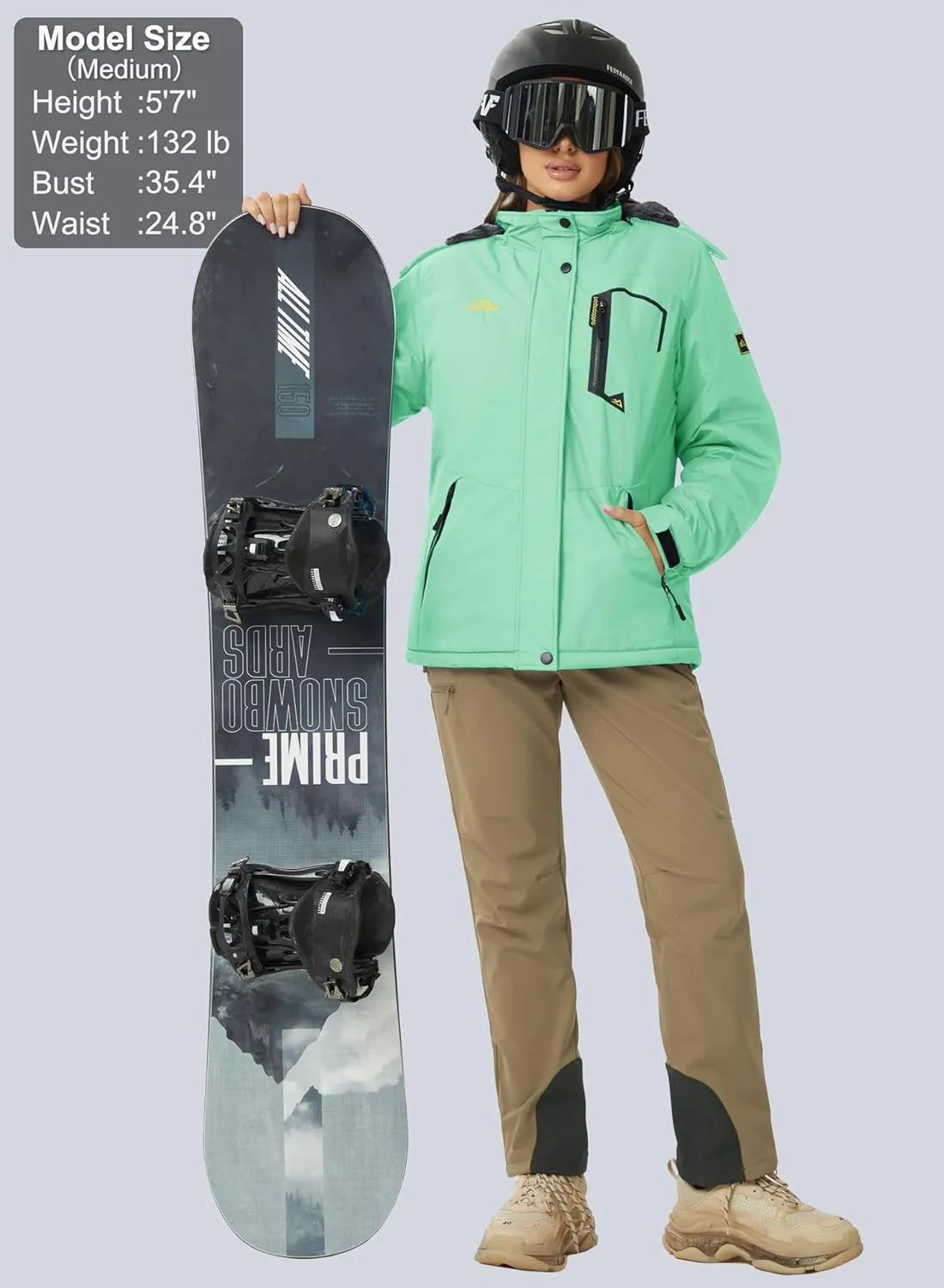 MAGCOMSEN Women's Ski Jacket Waterproof Insulated Snow Jacket Warm Windproof Winter Coats with Hood Fleece Lined Jacket