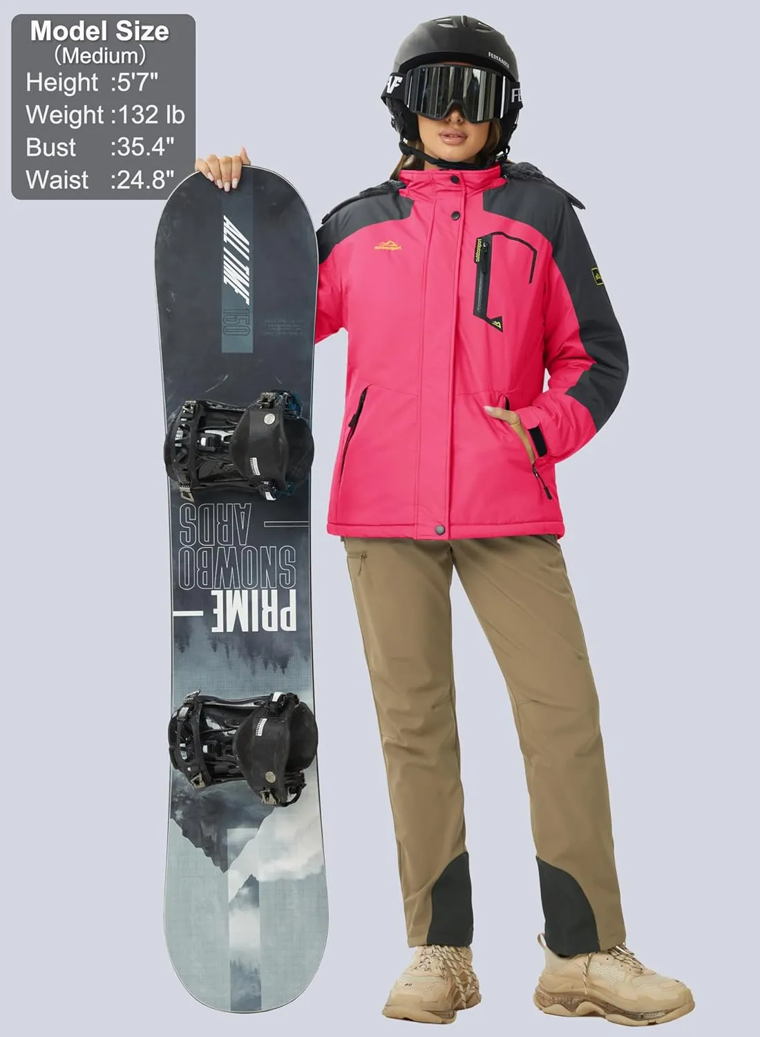 MAGCOMSEN Women's Ski Jacket Waterproof Insulated Snow Jacket Warm Windproof Winter Coats with Hood Fleece Lined Jacket
