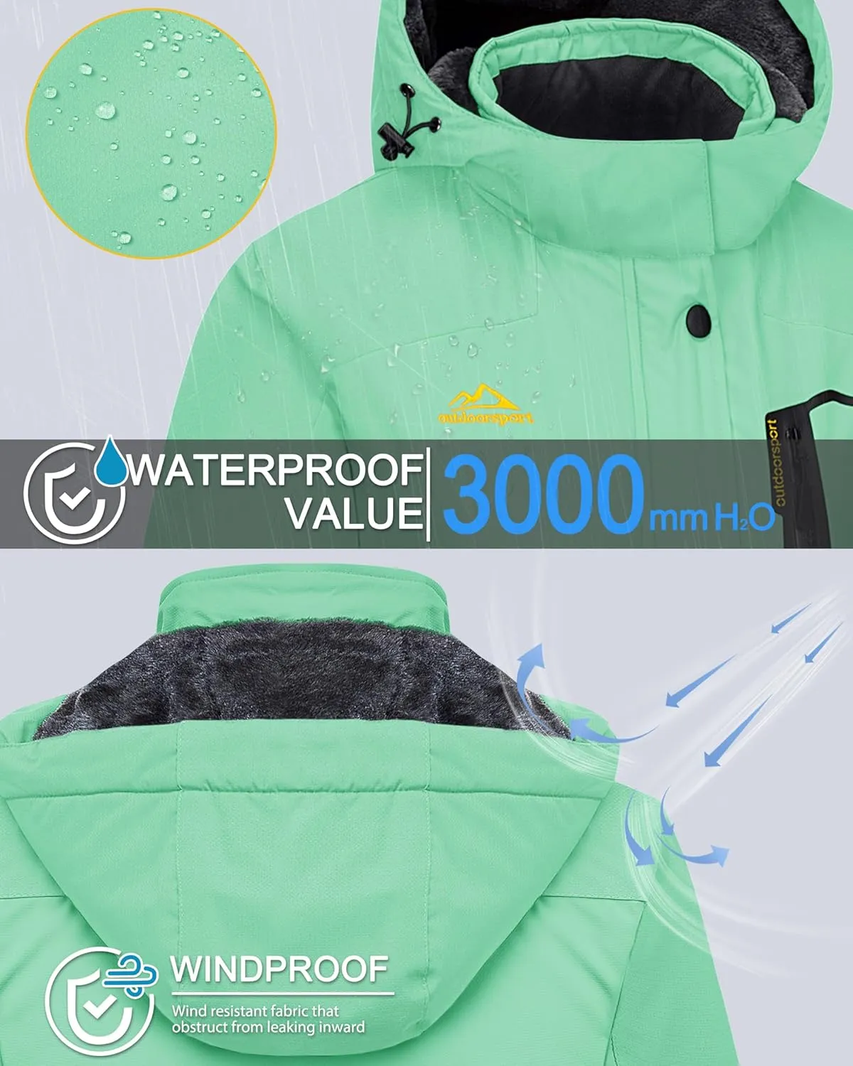 MAGCOMSEN Women's Ski Jacket Waterproof Insulated Snow Jacket Warm Windproof Winter Coats with Hood Fleece Lined Jacket