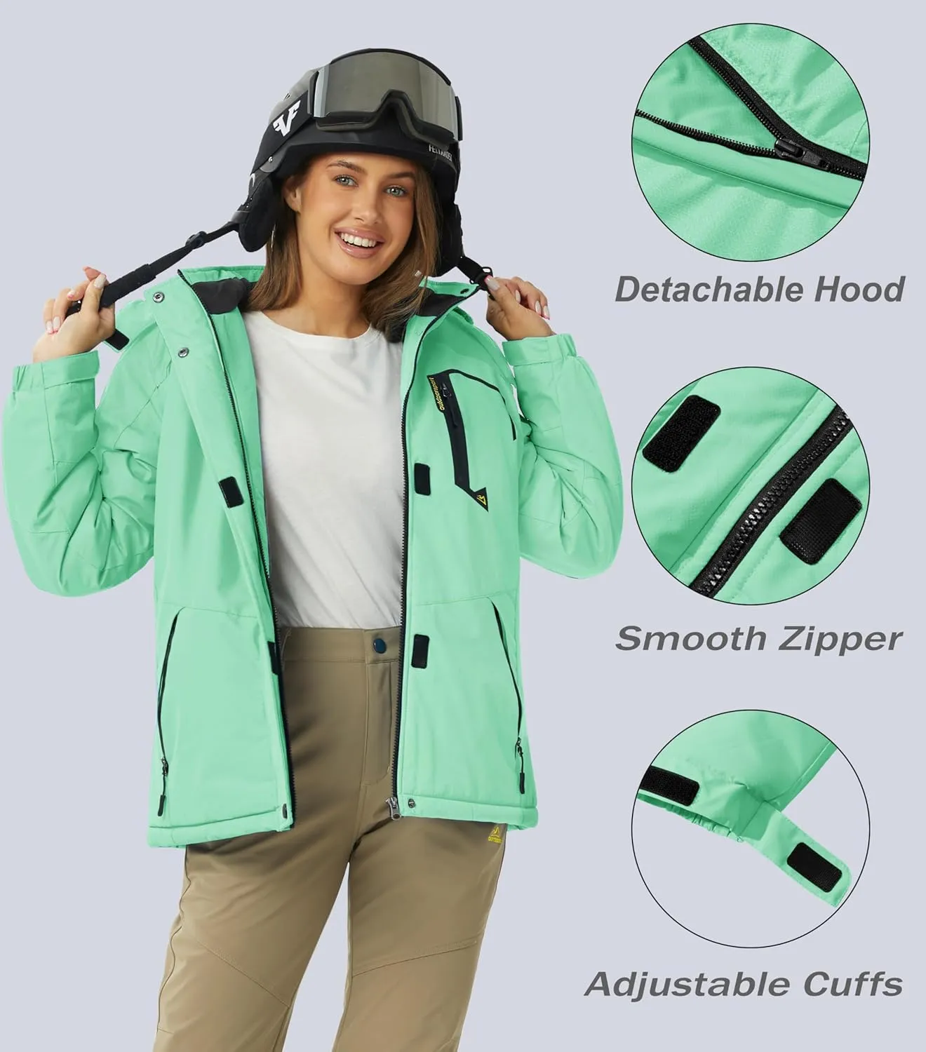 MAGCOMSEN Women's Ski Jacket Waterproof Insulated Snow Jacket Warm Windproof Winter Coats with Hood Fleece Lined Jacket
