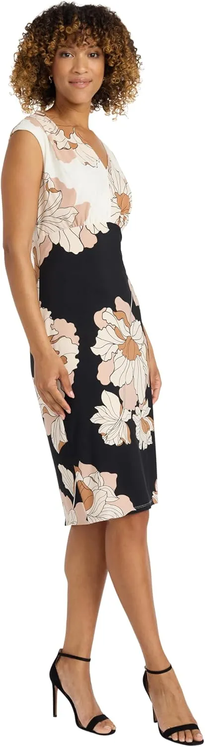 Maggy London Cap-Sleeve Sheath Floral Print Summer, Wedding Guest, Or Bridal Shower, Work Dresses for Women