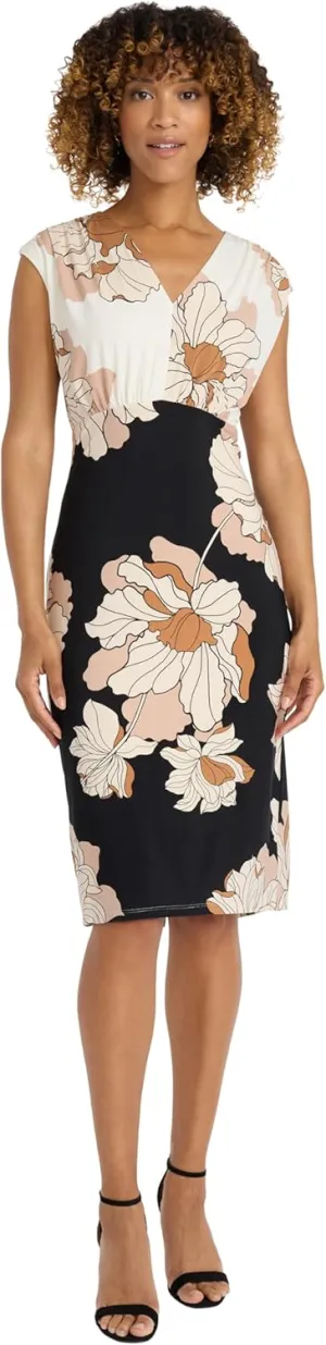 Maggy London Cap-Sleeve Sheath Floral Print Summer, Wedding Guest, Or Bridal Shower, Work Dresses for Women