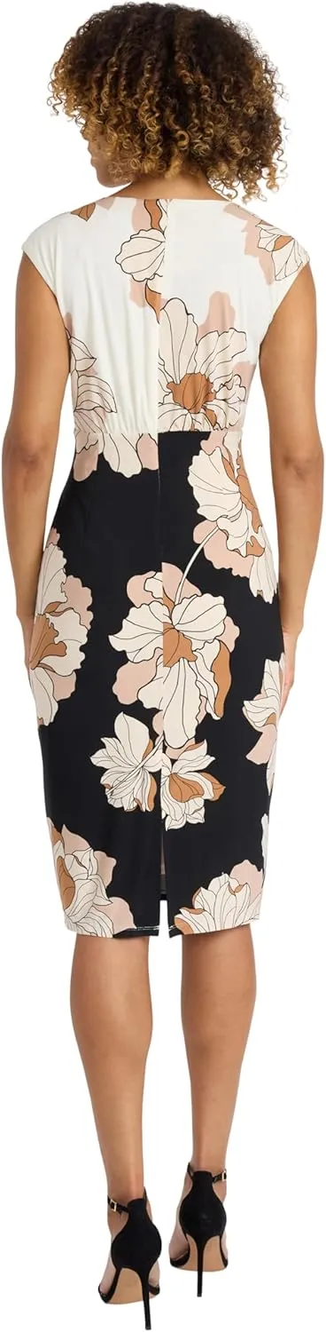 Maggy London Cap-Sleeve Sheath Floral Print Summer, Wedding Guest, Or Bridal Shower, Work Dresses for Women