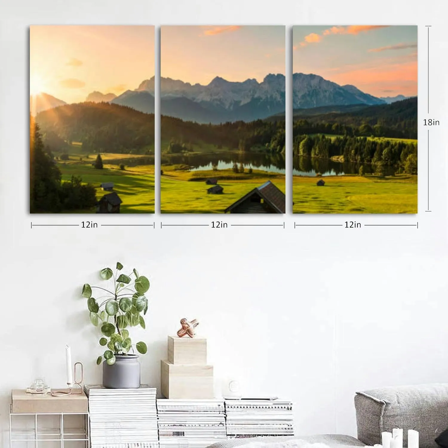 Magic Sunrise at Alpine Lake view to mount Karwendel 3 Piece Canvas Wall Art for Living Room Bedroom Office Framed Prints Pictures Painting Wall Decor Artwork for Walls Set of 3