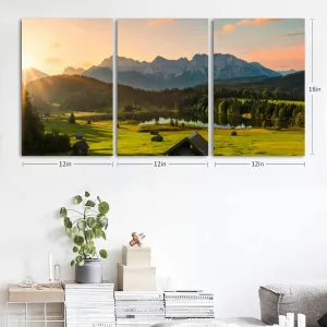 Magic Sunrise at Alpine Lake view to mount Karwendel 3 Piece Canvas Wall Art for Living Room Bedroom Office Framed Prints Pictures Painting Wall Decor Artwork for Walls Set of 3