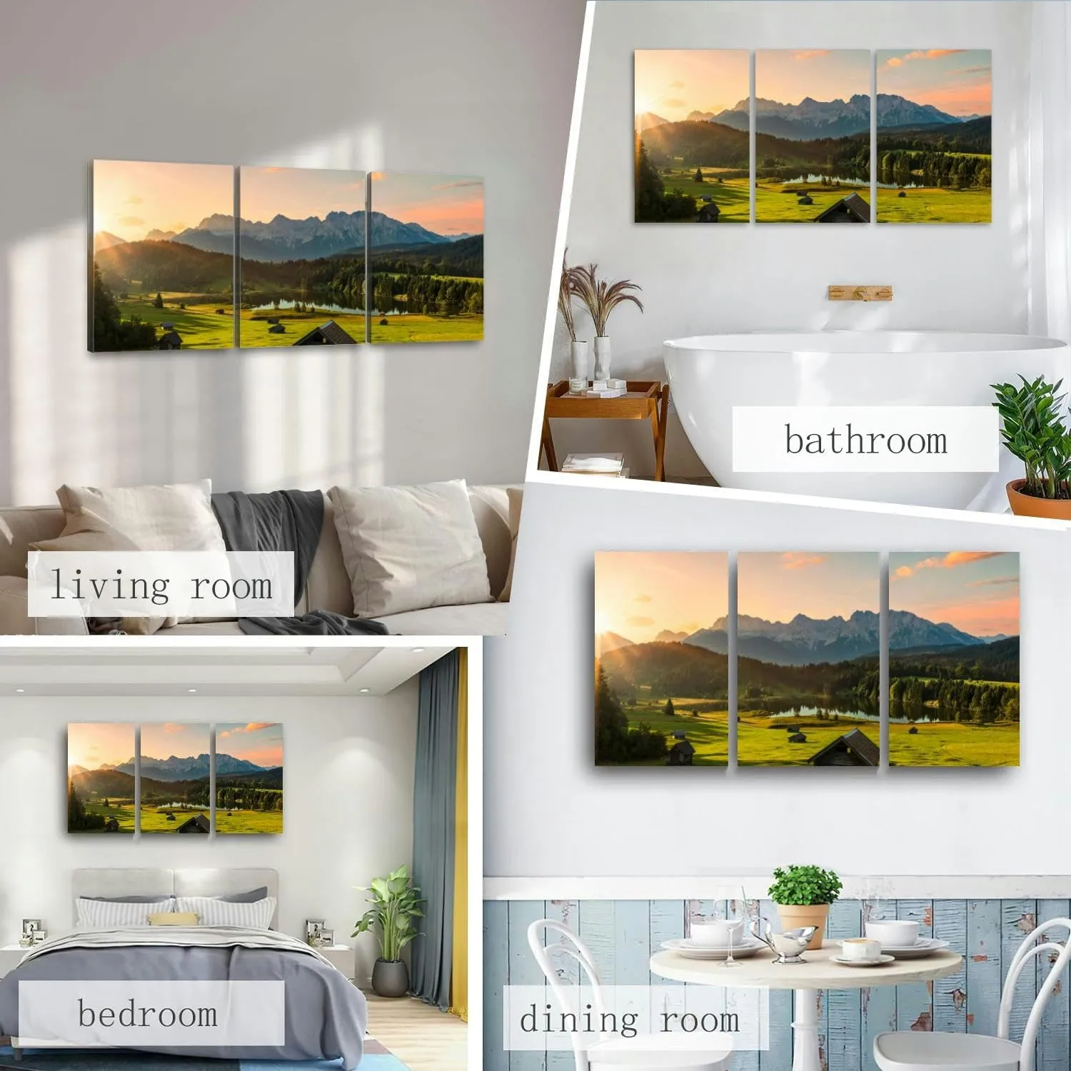 Magic Sunrise at Alpine Lake view to mount Karwendel 3 Piece Canvas Wall Art for Living Room Bedroom Office Framed Prints Pictures Painting Wall Decor Artwork for Walls Set of 3