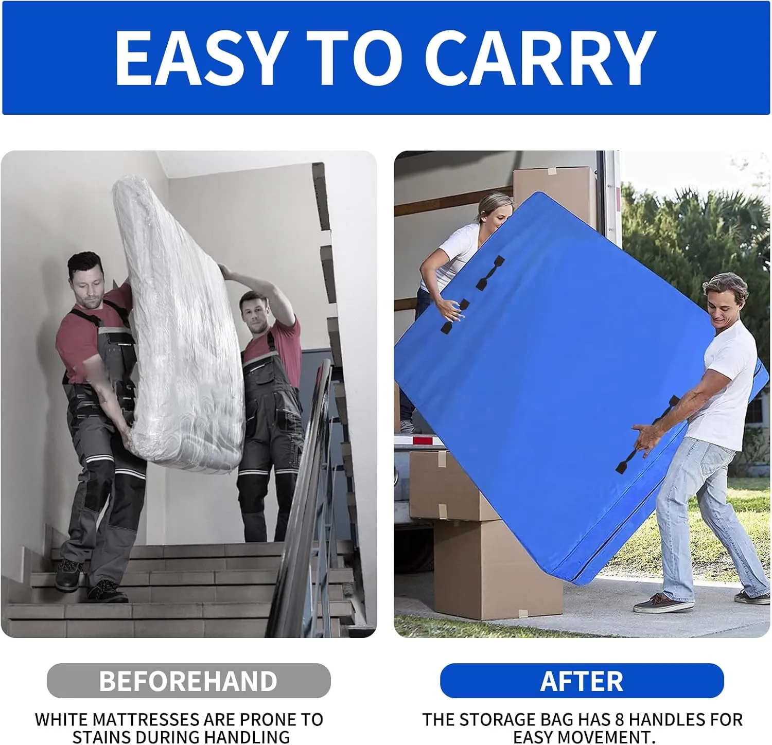 Mattress Bags for Moving with Handles, Zip Closure, Mattress Storage Bag, Extra Thick Mattress Bags for Storage (King Size, 208 * 200 * 38cm)