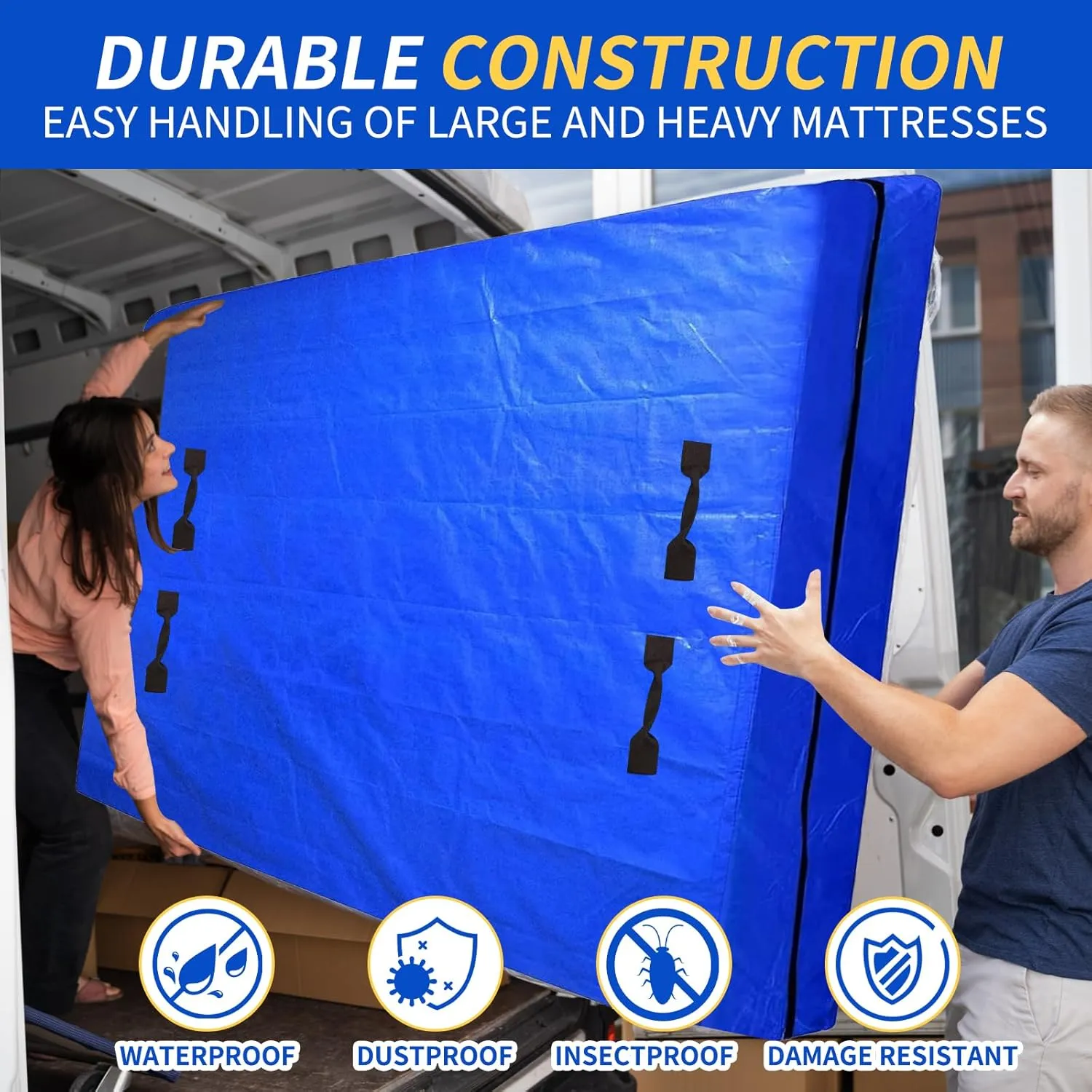 Mattress Bags for Moving with Handles, Zip Closure, Mattress Storage Bag, Extra Thick Mattress Bags for Storage (King Size, 208 * 200 * 38cm)