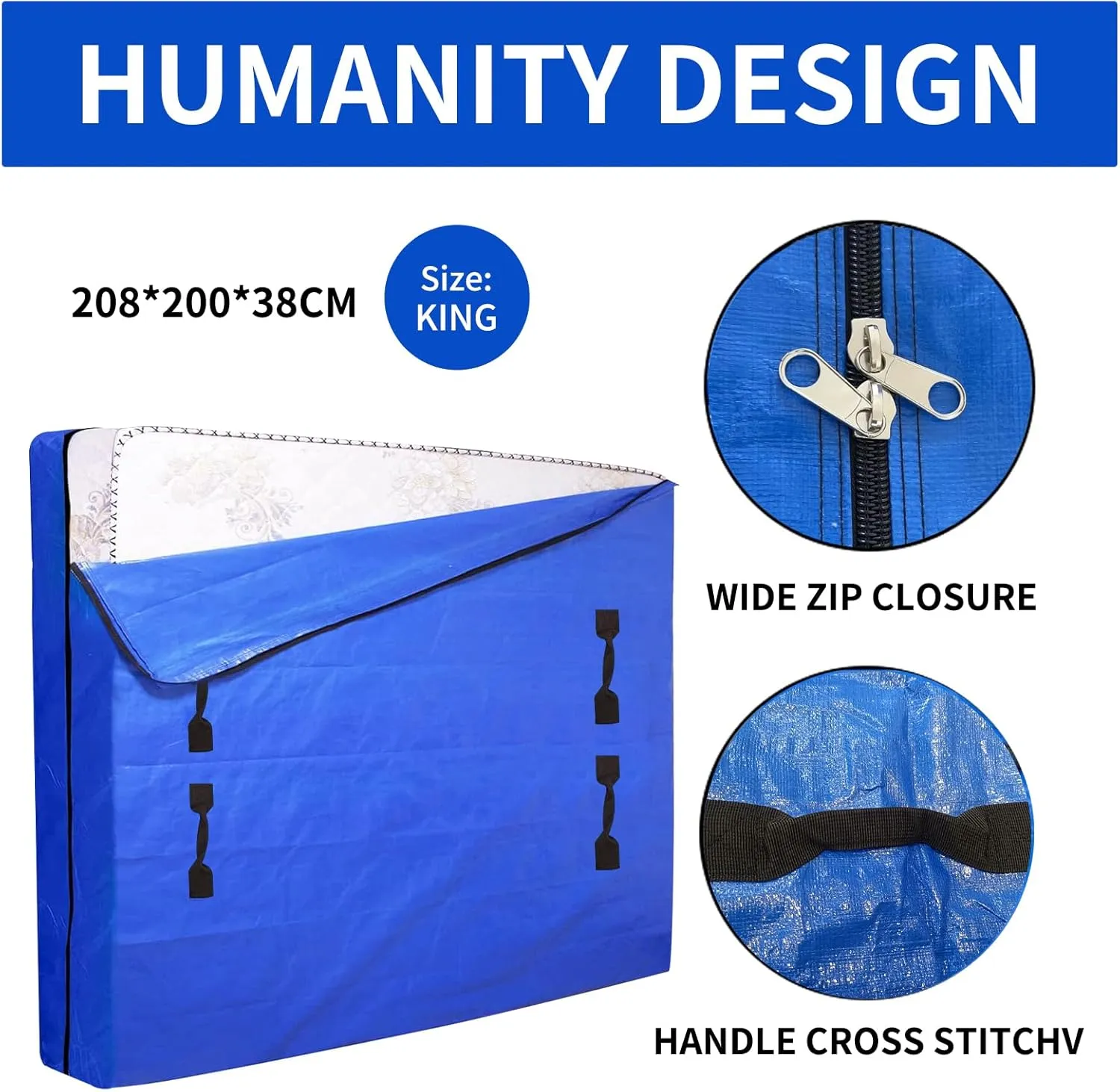 Mattress Bags for Moving with Handles, Zip Closure, Mattress Storage Bag, Extra Thick Mattress Bags for Storage (King Size, 208 * 200 * 38cm)