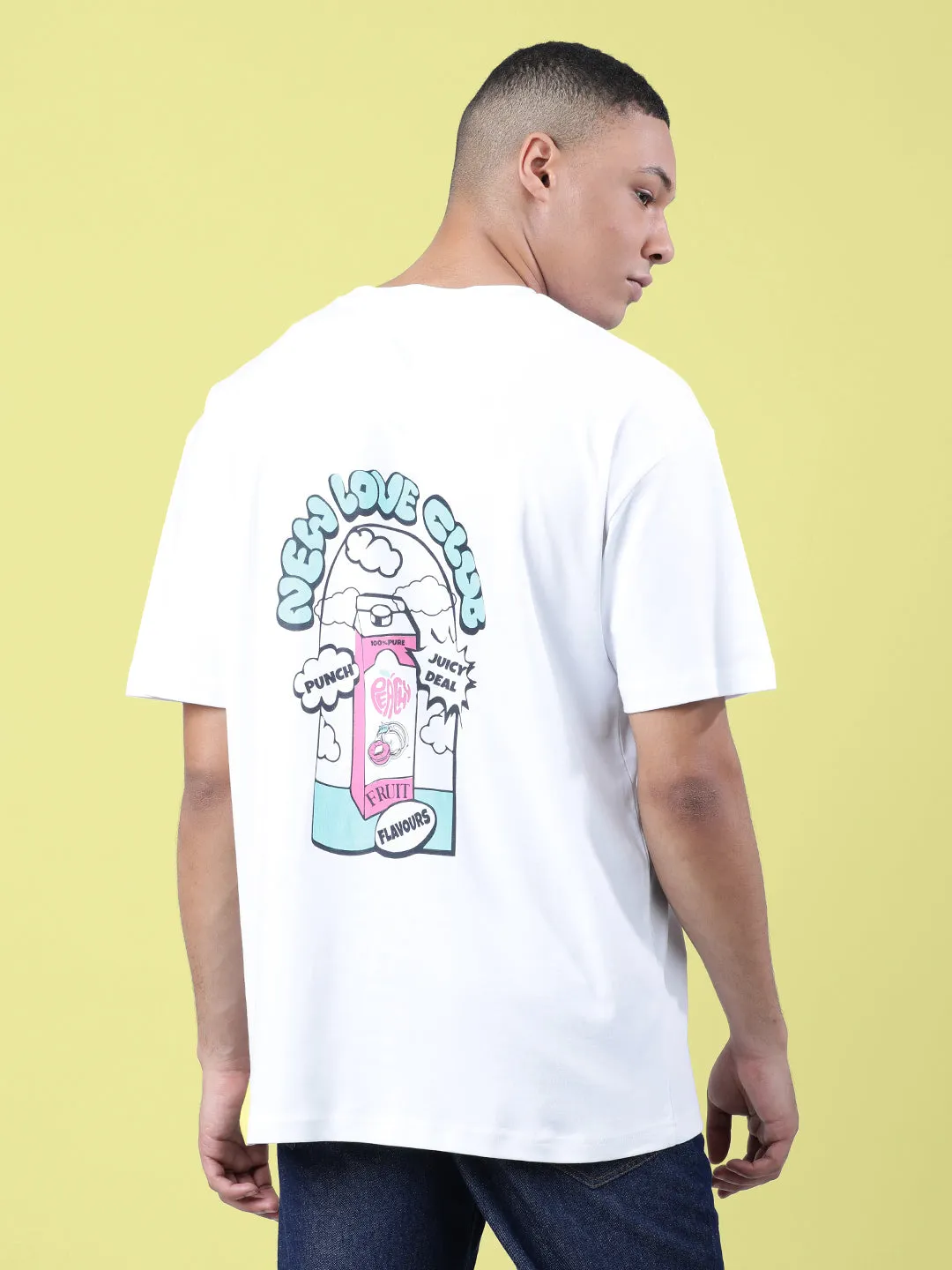 Men White Graphic Printed Oversized T-Shirt