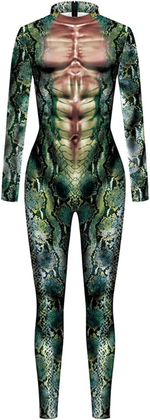 Men's Animal Print Halloween Costume Bodysuit Jumpsuit for Cosplay Party