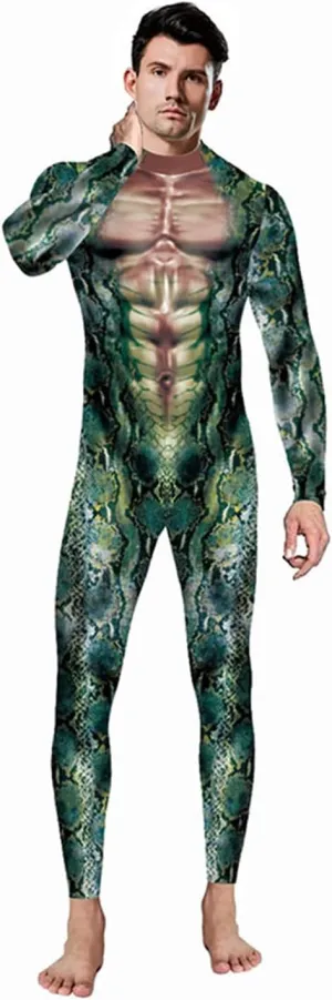 Men's Animal Print Halloween Costume Bodysuit Jumpsuit for Cosplay Party